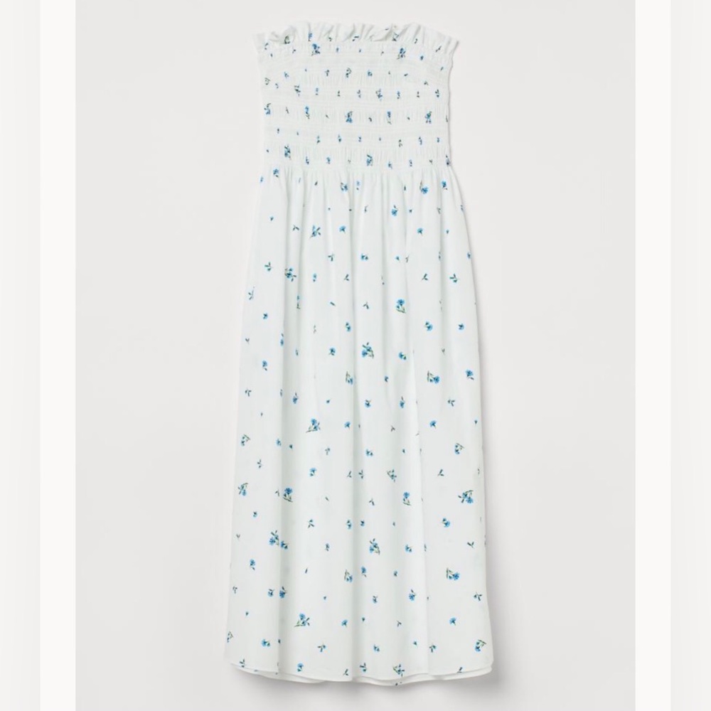 H&M Smocked bodice midi dress with blue floral print